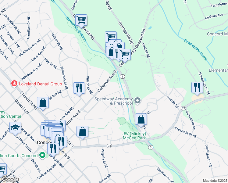 map of restaurants, bars, coffee shops, grocery stores, and more near 273 Patterson Avenue Southeast in Concord