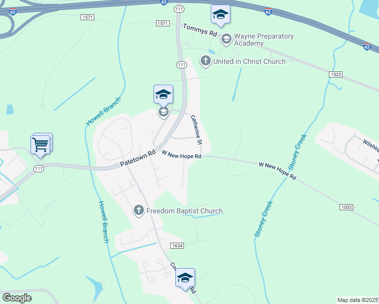 map of restaurants, bars, coffee shops, grocery stores, and more near 1813 West New Hope Road in Goldsboro