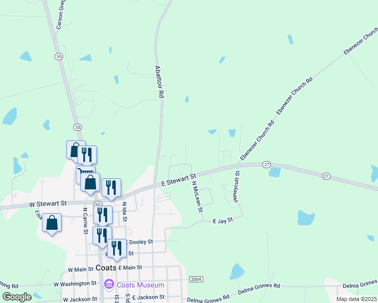 map of restaurants, bars, coffee shops, grocery stores, and more near 110 Coatsberry Village Court in Coats