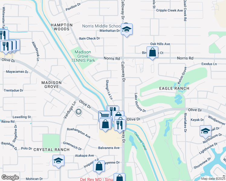 map of restaurants, bars, coffee shops, grocery stores, and more near 9804 Anaparno Court in Bakersfield