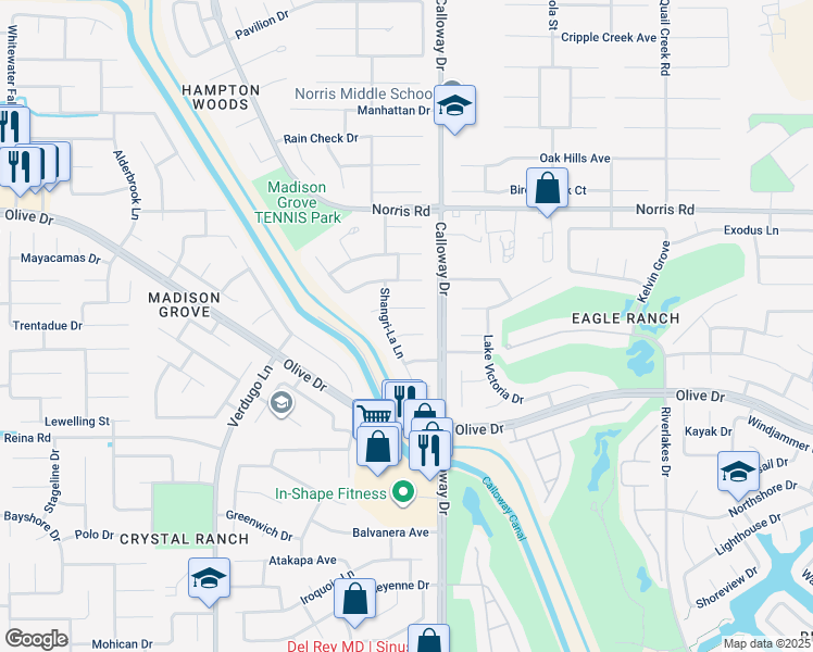 map of restaurants, bars, coffee shops, grocery stores, and more near 9804 Anaparno Court in Bakersfield