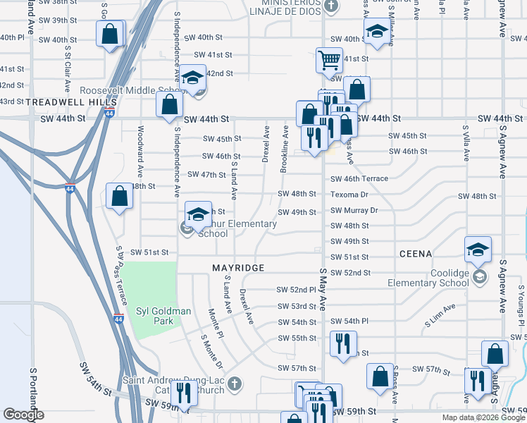 map of restaurants, bars, coffee shops, grocery stores, and more near 4908 Drexel Avenue in Oklahoma City