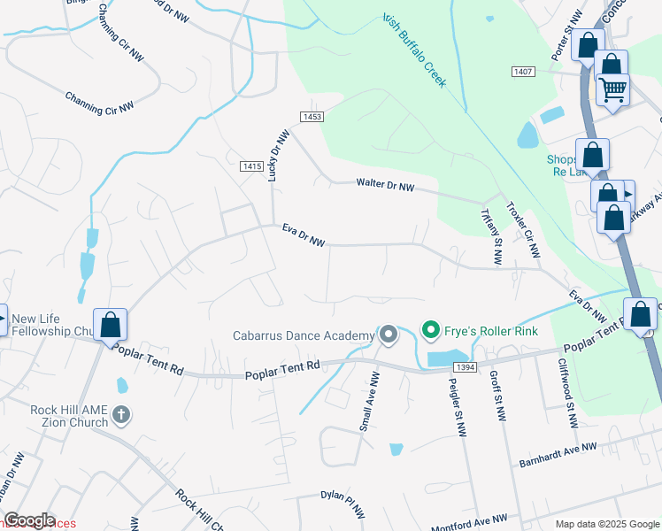 map of restaurants, bars, coffee shops, grocery stores, and more near 3039 Eva Drive Northwest in Concord