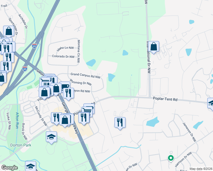 map of restaurants, bars, coffee shops, grocery stores, and more near 5142 Grand Canyon Road Northwest in Concord