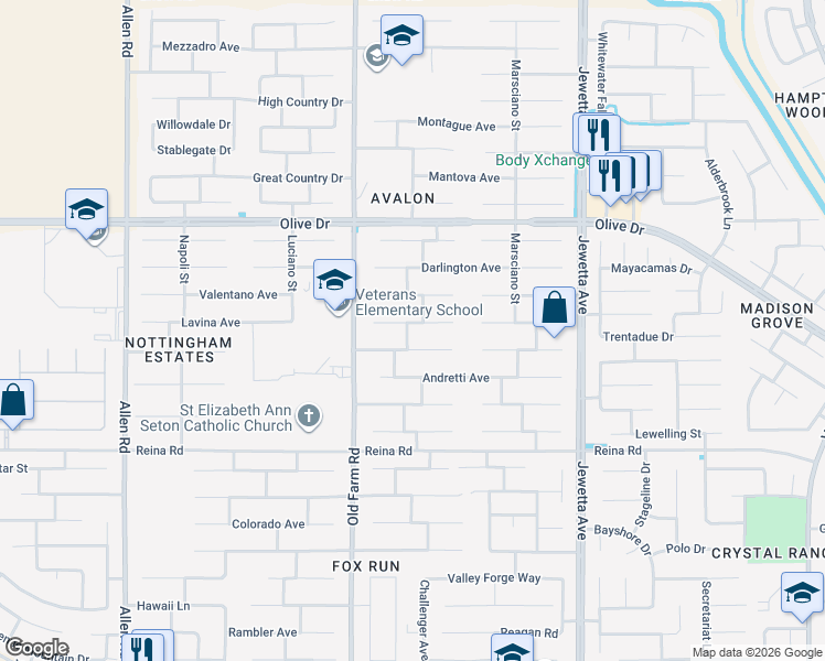 map of restaurants, bars, coffee shops, grocery stores, and more near 11823 Dakota Hills Ave in Bakersfield