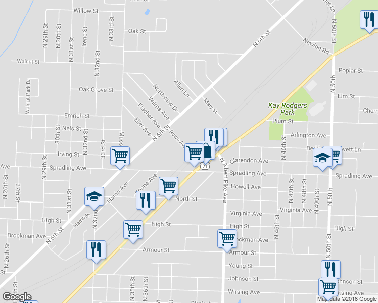 map of restaurants, bars, coffee shops, grocery stores, and more near 3998 Rowe Avenue in Fort Smith