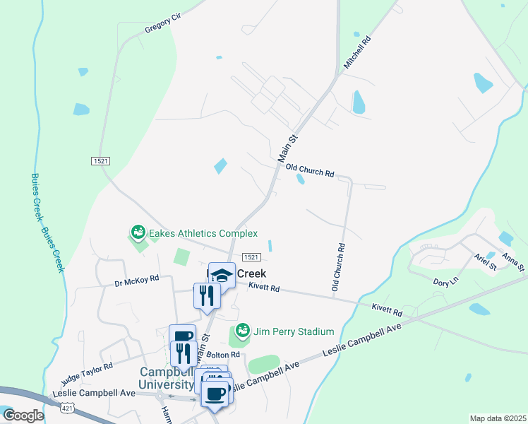 map of restaurants, bars, coffee shops, grocery stores, and more near 728 Main Street in Lillington