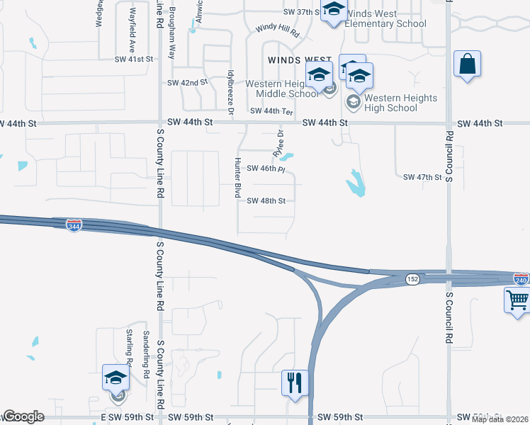 map of restaurants, bars, coffee shops, grocery stores, and more near 8504 Southwest 48th Street in Oklahoma City