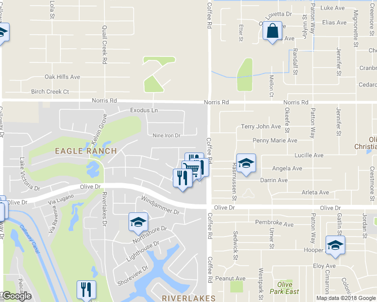 map of restaurants, bars, coffee shops, grocery stores, and more near 8303 Seven Hills Drive in Bakersfield