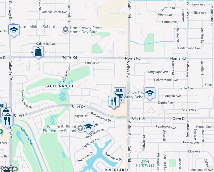 map of restaurants, bars, coffee shops, grocery stores, and more near 8413 Seven Hills Drive in Bakersfield