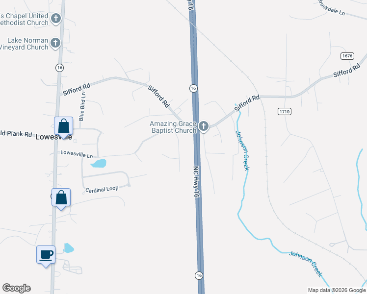map of restaurants, bars, coffee shops, grocery stores, and more near 6884 Lowesville Lane in Stanley