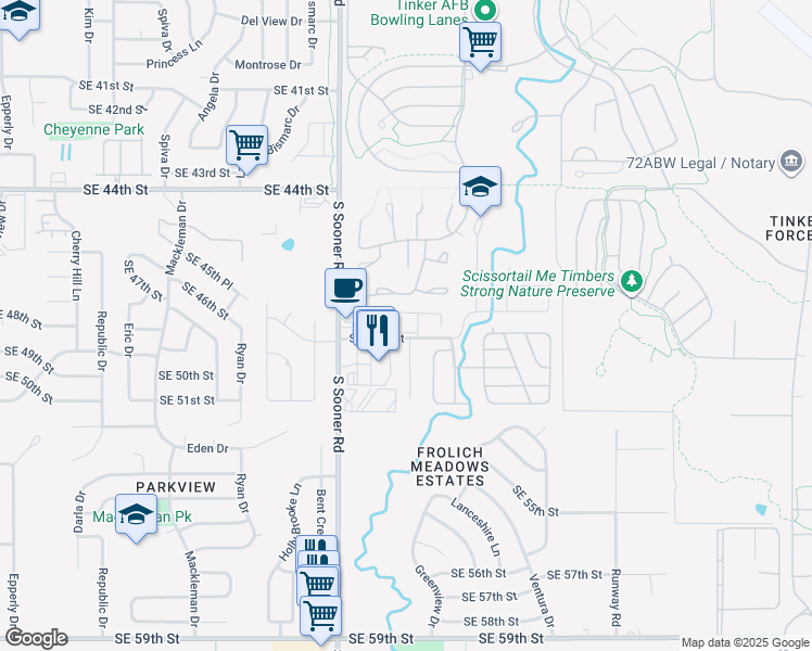 map of restaurants, bars, coffee shops, grocery stores, and more near 8 Southeast 48th Street in Oklahoma City