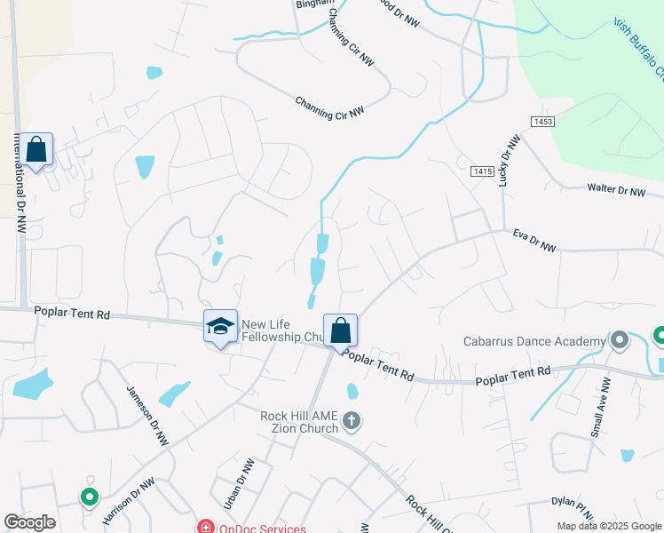 map of restaurants, bars, coffee shops, grocery stores, and more near 149 Edgewater Drive Northwest in Concord