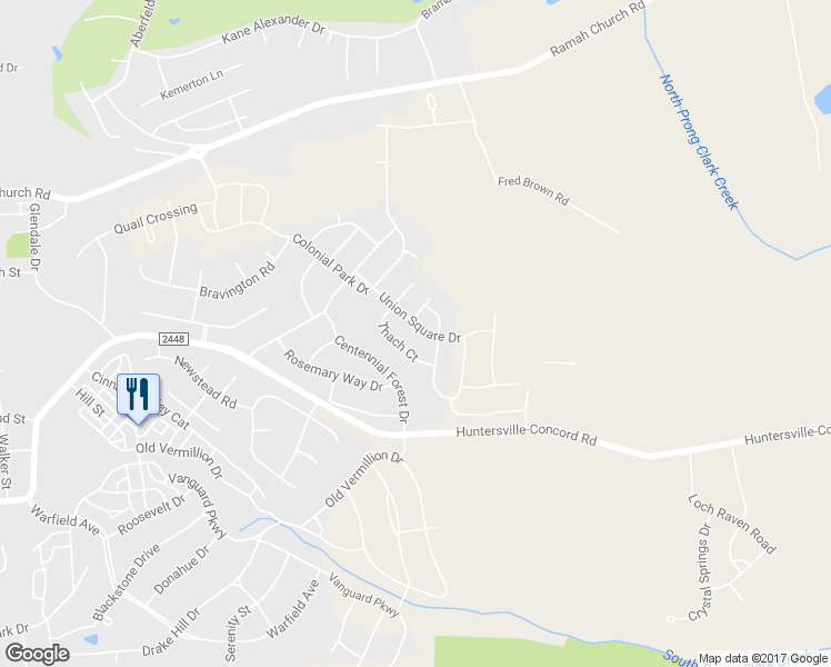 map of restaurants, bars, coffee shops, grocery stores, and more near 12932 Union Square Drive in Huntersville