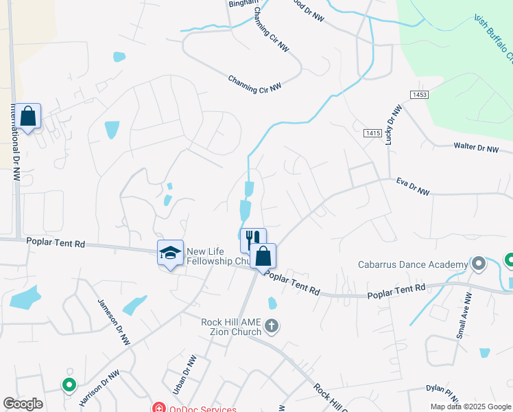 map of restaurants, bars, coffee shops, grocery stores, and more near 149 Edgewater Drive Northwest in Concord