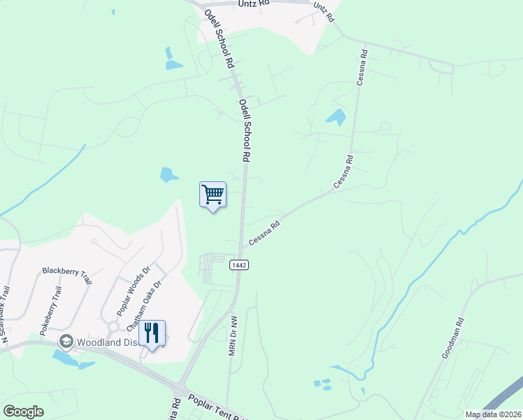 map of restaurants, bars, coffee shops, grocery stores, and more near 179 Odell School Road in Concord