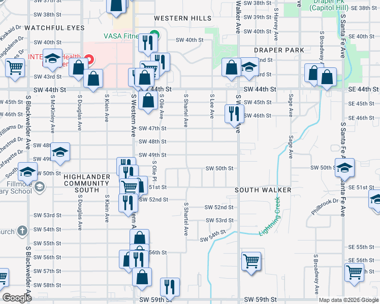 map of restaurants, bars, coffee shops, grocery stores, and more near 641 Southwest 49th Street in Oklahoma City