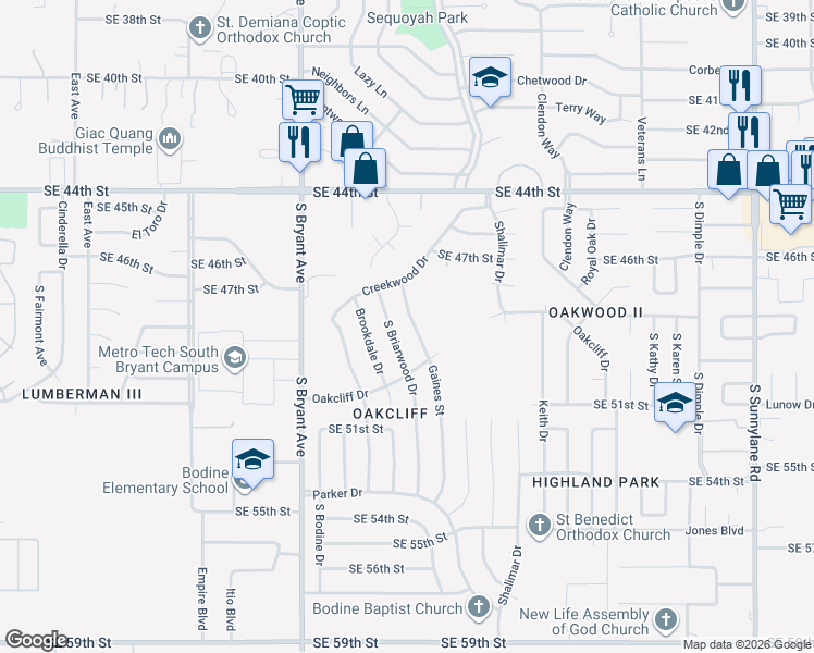 map of restaurants, bars, coffee shops, grocery stores, and more near 4929 Gaines Street in Oklahoma City