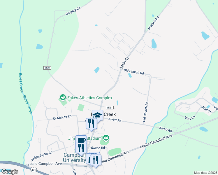 map of restaurants, bars, coffee shops, grocery stores, and more near 685 Main Street in Lillington