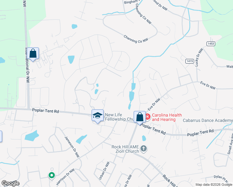 map of restaurants, bars, coffee shops, grocery stores, and more near 3610 Fair Oaks Place Northwest in Concord