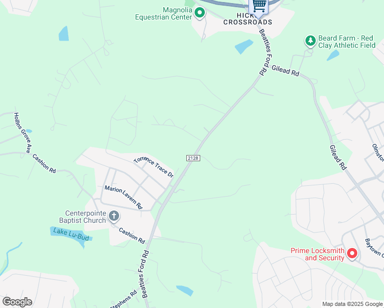 map of restaurants, bars, coffee shops, grocery stores, and more near 14903 Beatties Ford Road in Huntersville