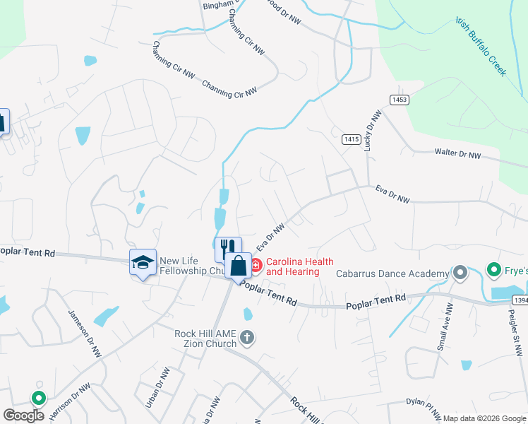 map of restaurants, bars, coffee shops, grocery stores, and more near 171 Oak Haven Place Northwest in Concord