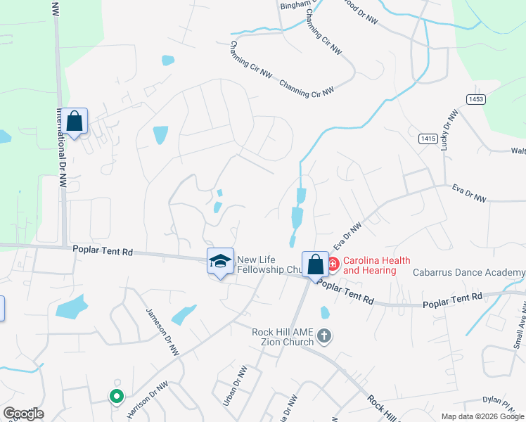 map of restaurants, bars, coffee shops, grocery stores, and more near 3610 Fair Oaks Place Northwest in Concord