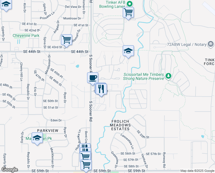 map of restaurants, bars, coffee shops, grocery stores, and more near 8 Southeast 48th Street in Oklahoma City