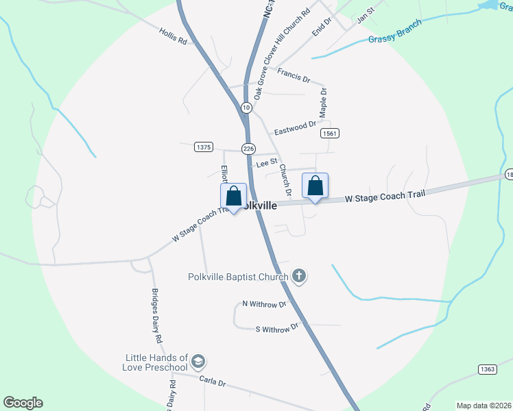 map of restaurants, bars, coffee shops, grocery stores, and more near in Polkville
