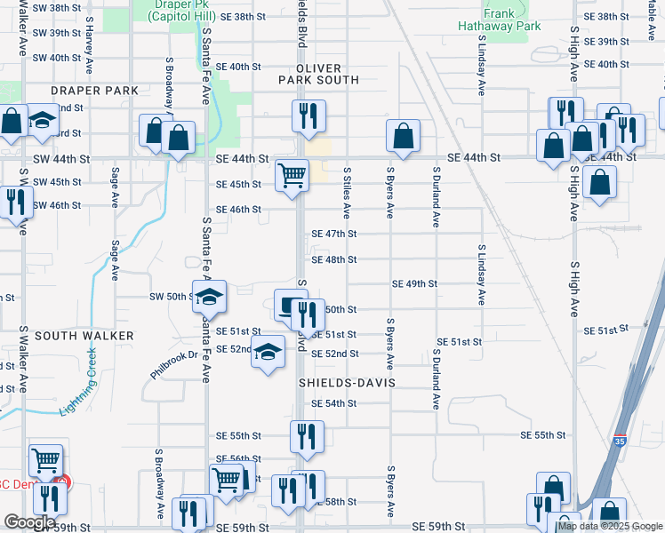 map of restaurants, bars, coffee shops, grocery stores, and more near 238 Southeast 48th Street in Oklahoma City