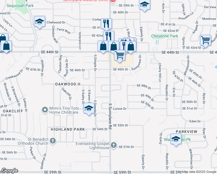 map of restaurants, bars, coffee shops, grocery stores, and more near 4216 Southeast 48th Terrace in Oklahoma City