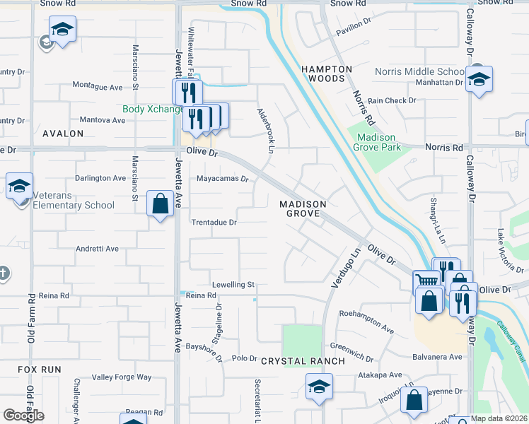 map of restaurants, bars, coffee shops, grocery stores, and more near 10809 Howell Mountain Drive in Bakersfield