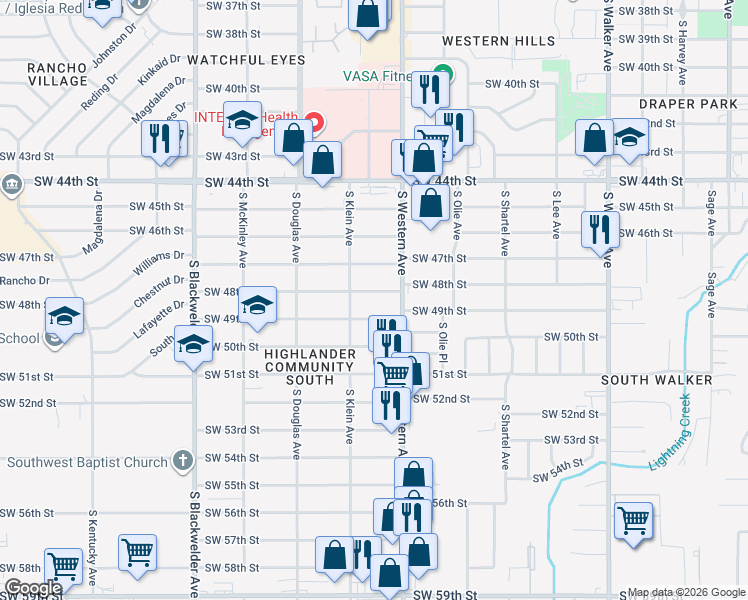 map of restaurants, bars, coffee shops, grocery stores, and more near 924 Southwest 48th Street in Oklahoma City