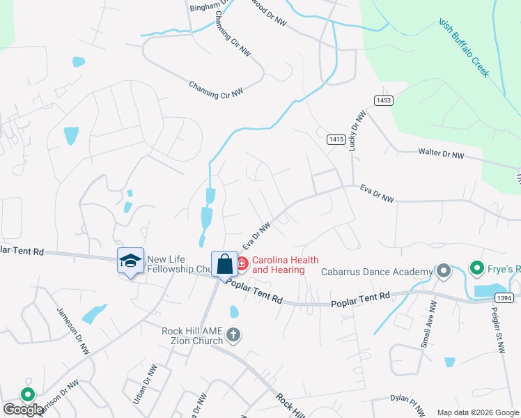 map of restaurants, bars, coffee shops, grocery stores, and more near 171 Oak Haven Place Northwest in Concord