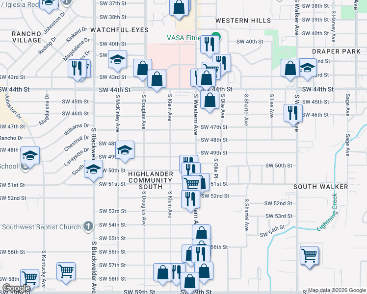 map of restaurants, bars, coffee shops, grocery stores, and more near 924 Southwest 48th Street in Oklahoma City