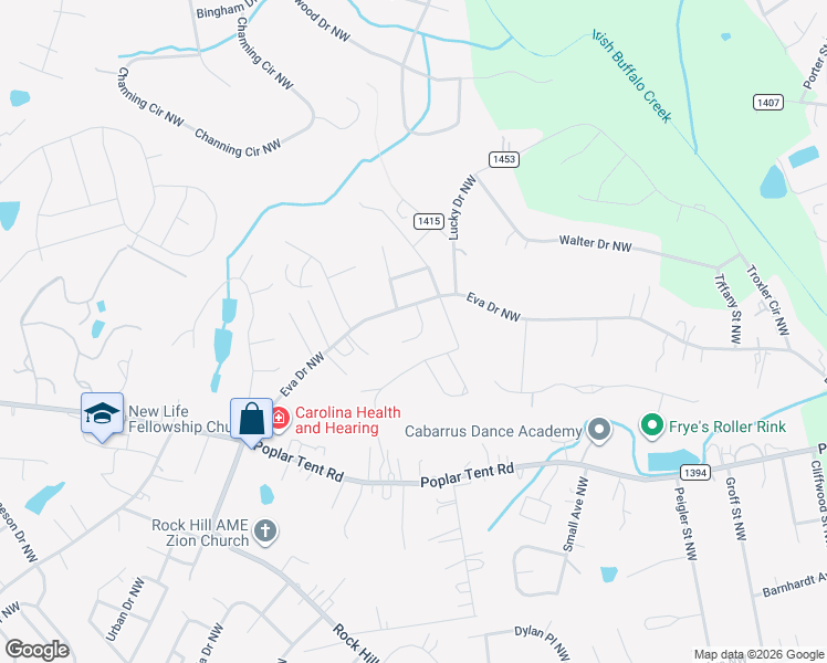 map of restaurants, bars, coffee shops, grocery stores, and more near 216 Christianna Court Northwest in Concord