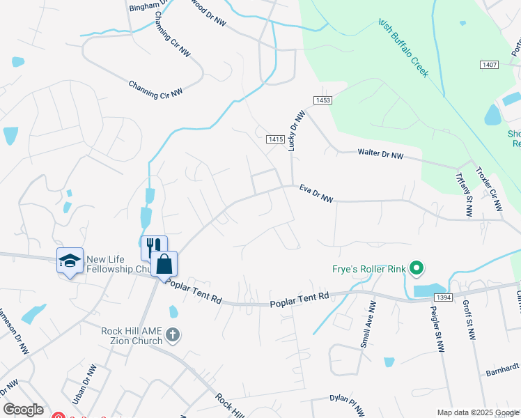 map of restaurants, bars, coffee shops, grocery stores, and more near 222 Christianna Court Northwest in Concord