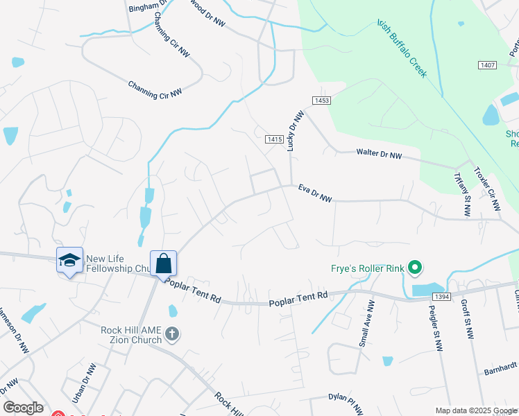map of restaurants, bars, coffee shops, grocery stores, and more near 222 Christianna Court Northwest in Concord