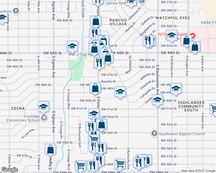 map of restaurants, bars, coffee shops, grocery stores, and more near 1609 Southwest 48th Street in Oklahoma City