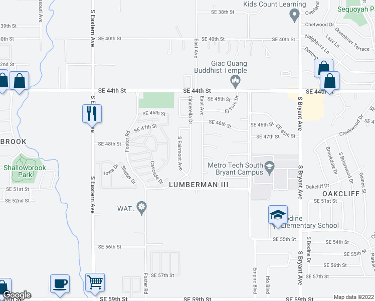 map of restaurants, bars, coffee shops, grocery stores, and more near 4913 Cinderella Drive in Oklahoma City