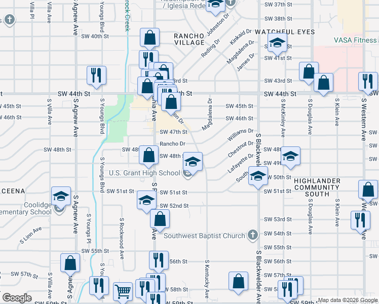 map of restaurants, bars, coffee shops, grocery stores, and more near 1513 Southwest 48th Street in Oklahoma City