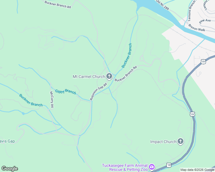 map of restaurants, bars, coffee shops, grocery stores, and more near 45 Robinson Gap Road in Bryson City