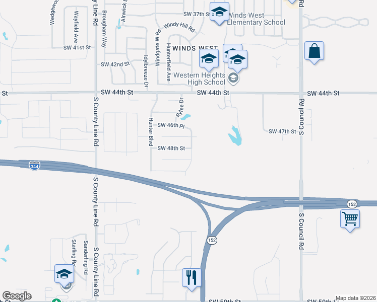 map of restaurants, bars, coffee shops, grocery stores, and more near 8400 Southwest 48th Street in Oklahoma City
