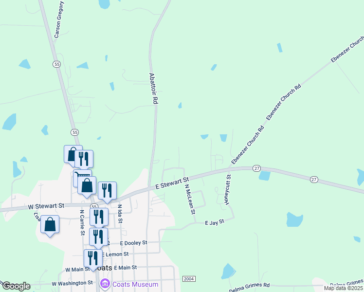 map of restaurants, bars, coffee shops, grocery stores, and more near 110 Coatsberry Village Court in Coats