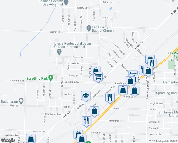 map of restaurants, bars, coffee shops, grocery stores, and more near 3230 Russell Street in Fort Smith