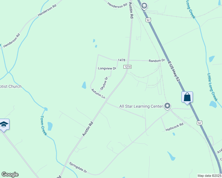 map of restaurants, bars, coffee shops, grocery stores, and more near 1112 Austin Road in New London