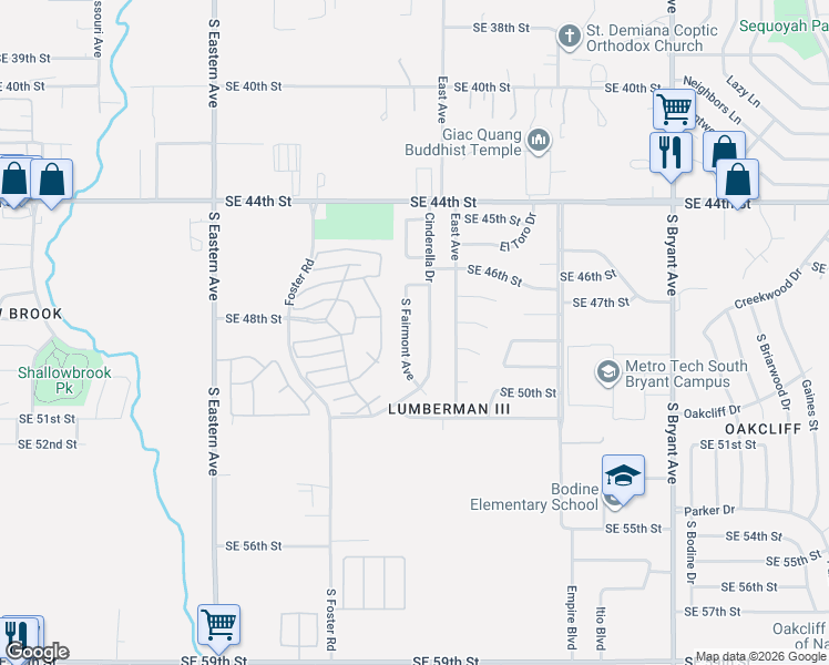 map of restaurants, bars, coffee shops, grocery stores, and more near 4912 Cinderella Drive in Oklahoma City