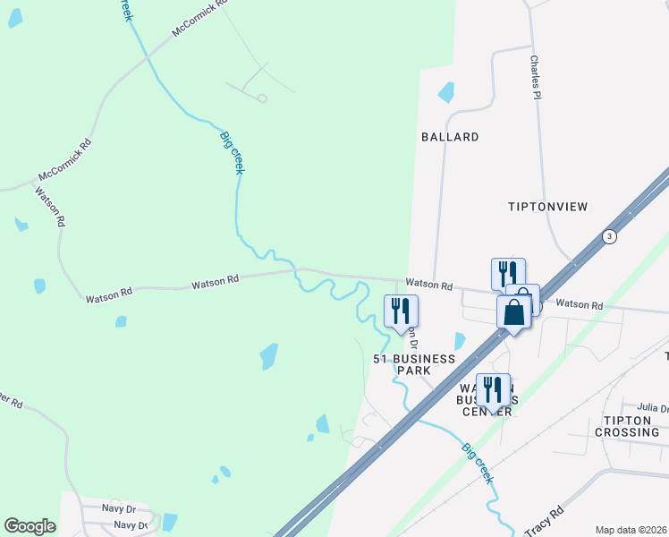 map of restaurants, bars, coffee shops, grocery stores, and more near Watson Road in Munford
