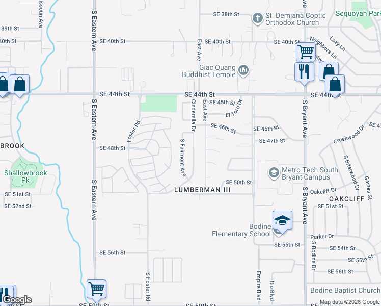map of restaurants, bars, coffee shops, grocery stores, and more near 4912 Cinderella Drive in Oklahoma City