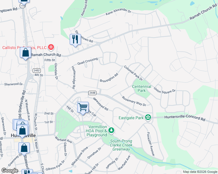 map of restaurants, bars, coffee shops, grocery stores, and more near 12620 Cumberland Crest Drive in Huntersville